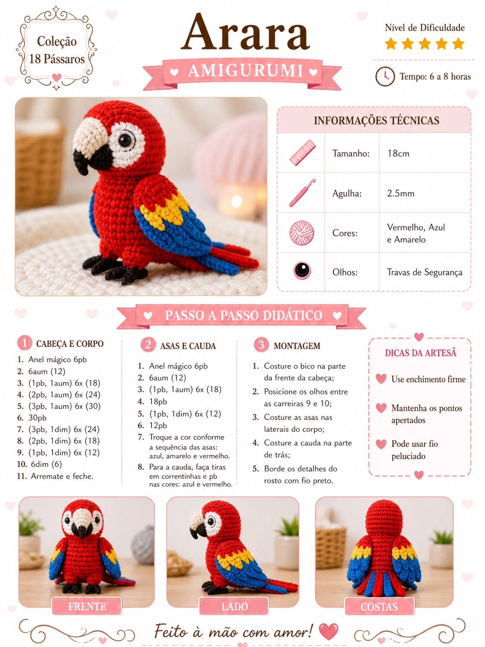 Receita de Arara Amigurumi