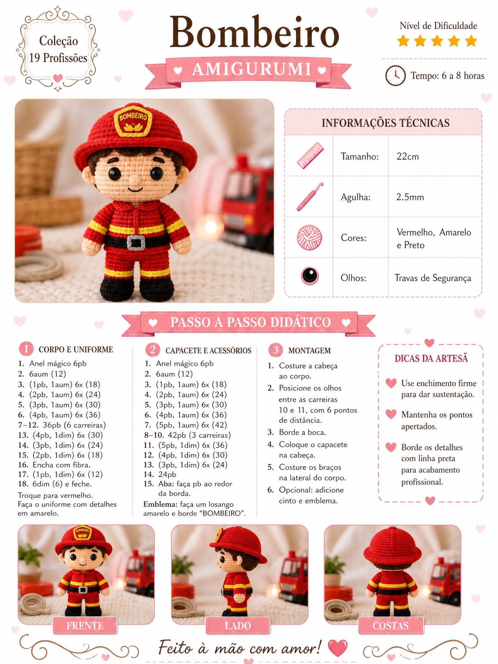 Receita de Bombeiro Amigurumi
